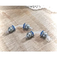 Gray Pearl Beads (8mm) / Blue Rhinestone Rondelles - With or Without Chains - NON PIERCING nipple Ri
