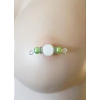 Fake Barbell Piercing Light Green Pearls (faux) / rondelles - chain or no chain -  NON PIERCING nipp
