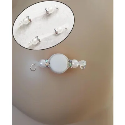 Imitation Pearl with AB Rondelles Fake Barbell  - 6mm beads - NON PIERCING nipple jewelry- b-065