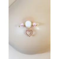 Sweetheart Pink Rhinestone Heart in Gold or Silver Fake Piercing Nipple Jewelry - b-78