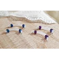 METALLIC BLUE or PURPLE Iridescent - Pair Fake Barbell  - non piercing nipple jewelry - b-010
