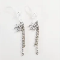 Clear CZ Flower Nipple Noose- Non Piercing Nipple Jewelry - Fake Nipple Ring - Adjustable - b-039