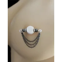Pair of Gunmetal Triple Cable Chain Fake Barbells - Non Piercing Nipple Jewelry - b-035