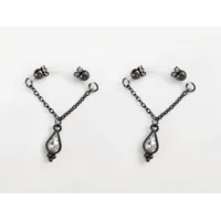 Pair of SS Gunmetal / Goth Clear Rhinestone Charm / Non piercing nipple jewelry