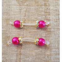 Magenta Pearl Beads with Gold AB or Clear Rondelles Fake Barbell Nipple Rings - non piercing nipple