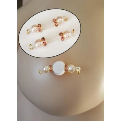 BLUSH and GOLD Fake Barbell-Non PIERCING Nipple Rings 8mm beads 18k gold plated rondelles  b-097