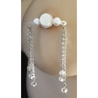 Chain Tassels with glass beads - Fake Barbell Nipple Jewelry - Non Piercing - b-102