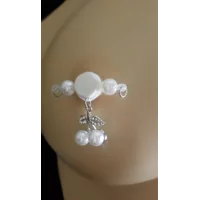 Imitation Pearl Cherries - Barbell Style - Non Piercing Nipple Jewelry - Fake Nipple Ring - Adjustab
