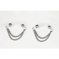 Stainless Steel Double Chain Fake Barbells - Choose your bead size- Non Piercing Nipple Jewelry - b-