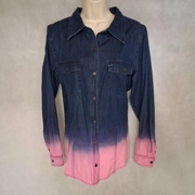 DG2 by Donna Gilman Blue Pink Tye Died Denim Shirt Large Long Sleeves