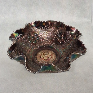 Fenton Cherry Chain Orange Tree Ruffled Bowl Amethyst Purp..