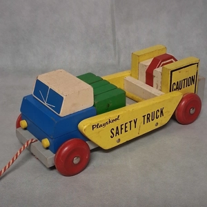 1950's 60's Playskool Safety Truck Wooden Pull Toy