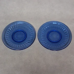 Hazel Atlas Aurora Saucers 2 Cobalt Blue Depression Glass 5 1/2