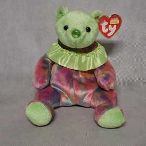 2001 Ty Beanie Baby Bear August Tie Dye Body Stretched Green Collar With Tags