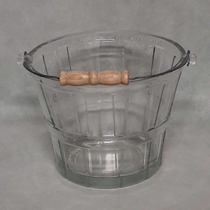 Anchor Hocking Glass Ice Bucket Pail Wood Wire Bail Handle Bushel Basket