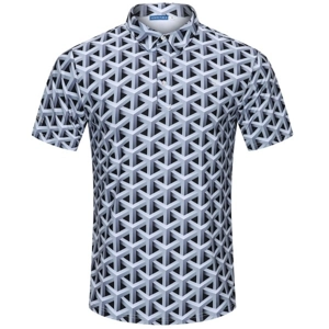 Hreski Gray Metallic Bars Golf Polo Shirt Men's XL