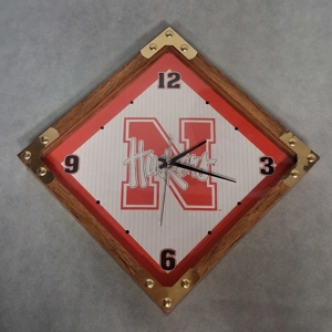 1990's Nebraska Cornhuskers Wall Clock Diamond Square Oak Frame Replaced Clock