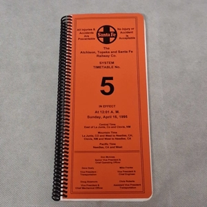 Atchison Topeka Santa Fe Railway System Timetable No 5 1995 Spiral Bound