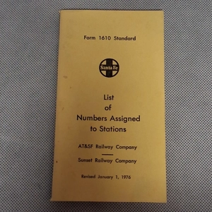 1976 Santa Fe Railway List of Numbers Assigned to Stations Form 1610