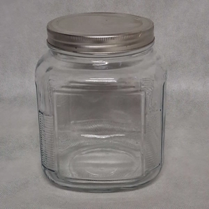 Glass Square Peanut Butter Jar with Lid Ribbed Corners 5.5