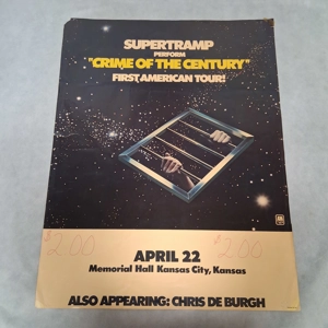 Supertramp 1975 Crime of the Century Tour Poster 1st American Tour Kansas City