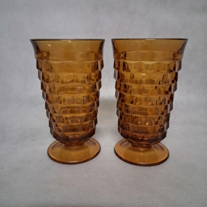Indiana Glass Colony Whitehall Iced Tea Glasses 2 Goblets Amber Cubed 6