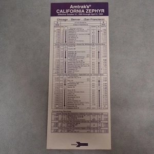 1993 Amtrak California Zephyr Timetable Card Chicago Denver San Francisco
