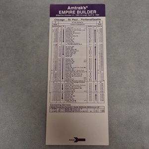 1993 Amtrak Empire Builder Timetable Card Chicago St Paul Portland/Seattle