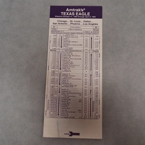1993 Amtrak Texas Eagle Timetable Card Chicago Dallas San Antonio Los Angeles