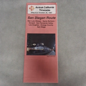 1997 Amtrak California Timetable San Diegan Route Los Angeles -San Diego