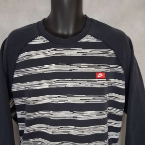 Y2K Nike Pullover Sweatshirt XXL Gray Stripe Crew Neck Long Sleeves