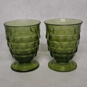 Indiana Glass Colony Whitehall Green 9 oz Footed Tumbler Glasses 2 Cubed 4 3/8