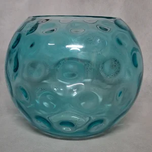Blue Bowl Vase Capri Coin Dot Thumbprint Borske 9
