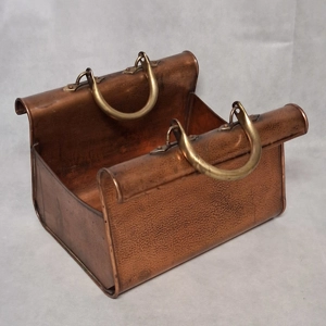 Copper Brass Gladstone Bag Magazine Rack Mid Century Turkish Arts & Crafts