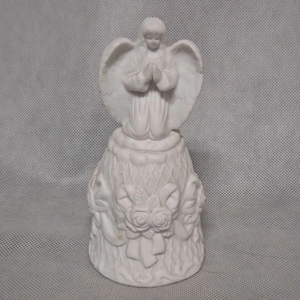 90's Celestial Spirits Angel Bell White Porcelain Roses Bows 5.5