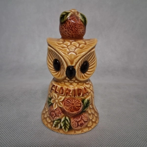 Vintage Porcelain Owl Bell Oranges Florida Souvenir