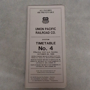 Union Pacific Employee Timetable No 4 1986