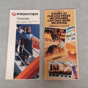 Frontier Airlines System Timetables 2 Different Sept 4, 1985 and June 1, 1986