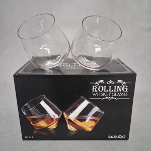 Barbuzzo Rolling Whiskey Glasses 2 Hand Blown New In Box 6.3 oz Capacity