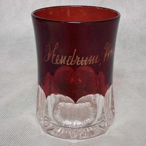 Jefferson Glass Ribbed Thumbprint Glass Tumbler Hendrum MN Ruby Flashed Top 4