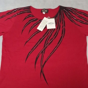 Bob Mackie Wearable Art Pullover Blouse Tunic Women's XL Red Black New With Tags