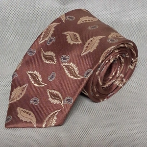 Hart Schaffner Marx Silk Necktie Brown Paisley Leaf Pattern 58