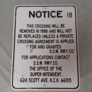 1980's St. Louis Southwestern Railway SSWRWY Metal Crossing Notice Sign 18