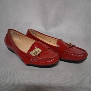 Cole Haan Red Patent Leather Driving Loafers 8.5B Gold Buckle NikeAir Sole