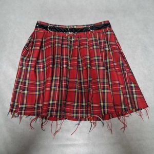 Dolls Kill Current Mood Plaid Mini Skirt Medium Red Raw Hem O Rings