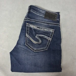 Silver Jeans Co Suki High Boot Women's 27x31 Dark Wash Slash on Left Leg