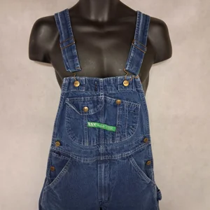 Key Bib Overalls 30x30 Blue Dark Washed Denim - Broken Buckle Ring Stained Knees
