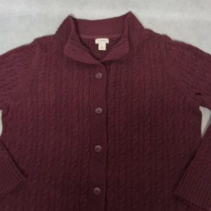 L.L. Bean Cable Knit Cardigan Sweater Women's Large Burgundy Button Front