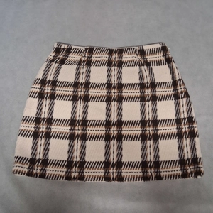 Hem & Thread Mini Skirt Women's Small Beige Brown Ribbed Plaid Preppy School