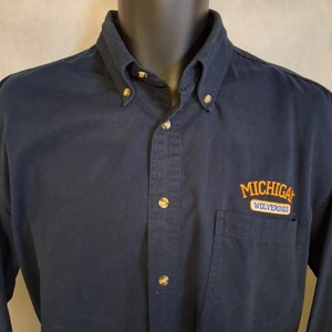 1990's Cadre Athletic Michigan Wolverines Button Up Shirt Men's Large Blue